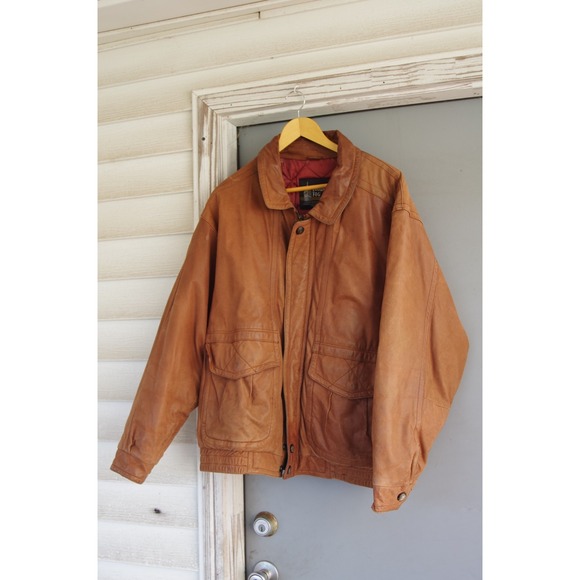 London Fog Other - Vintage London Fog Leather Bomber Jacket Cognac Brown XL GUC with flaws Classic